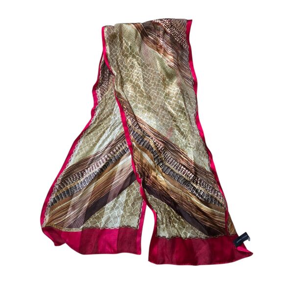 Adrienne Vittadini 100% Silk Rectangle Scarf Brown Red Gold Classic Luxe Print - Picture 1 of 7
